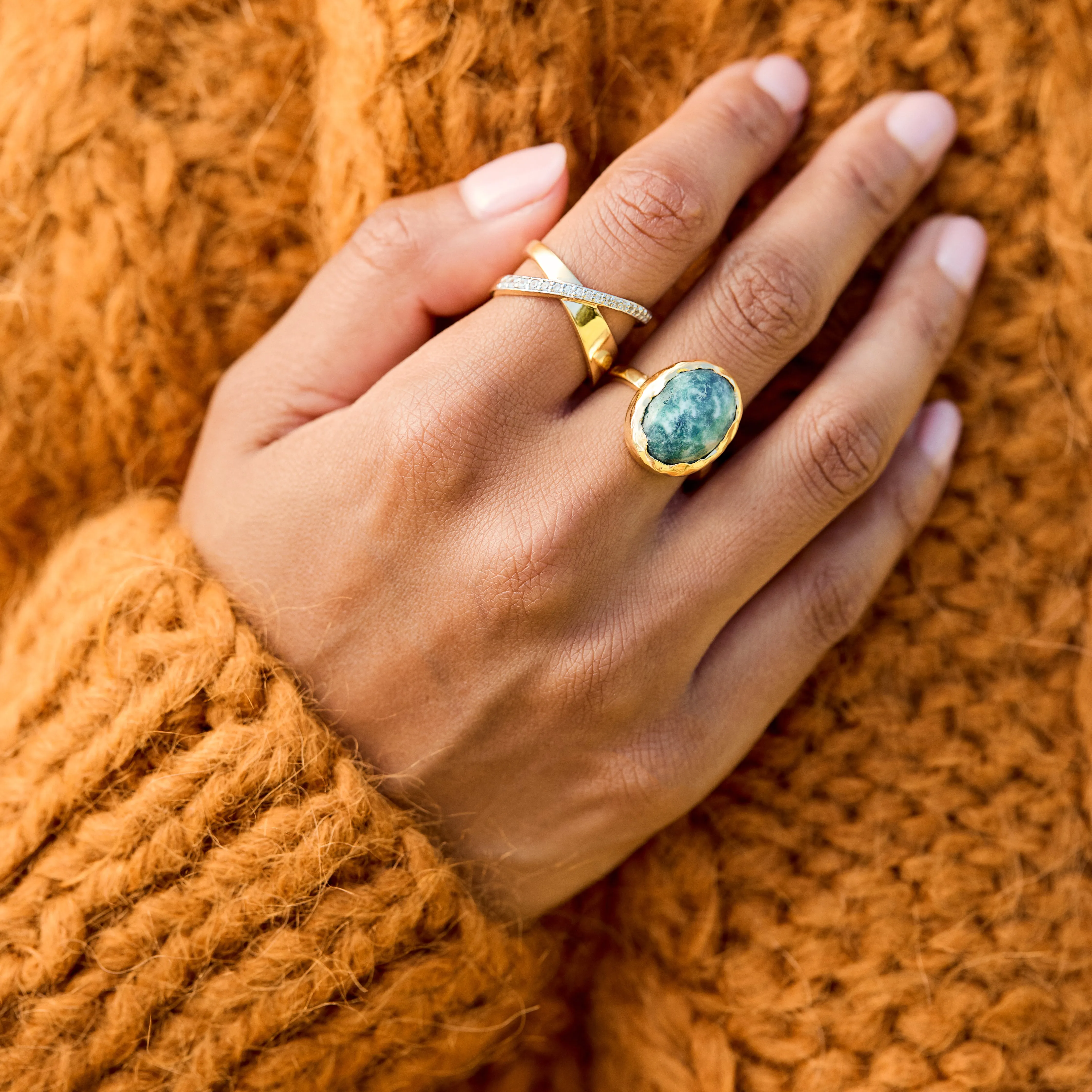 Molten Organic Snowflake Jade Ring