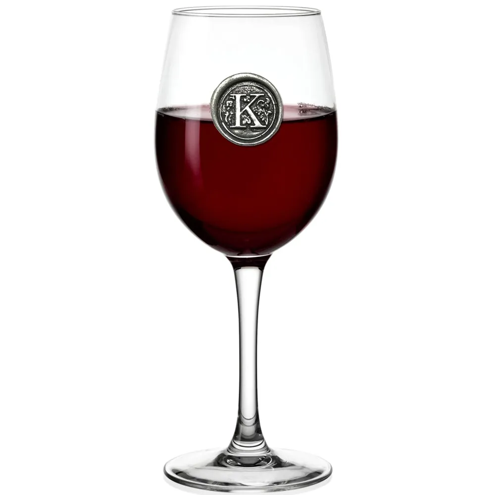 Monogram Wine Glass Personalised Gift With Pewter Initial