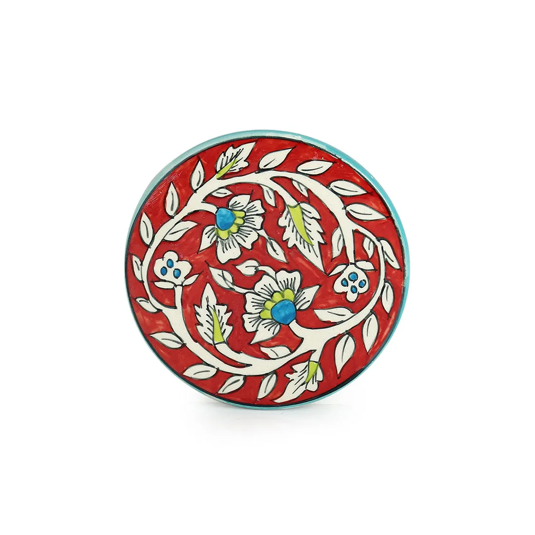 'Mughal Rounds' Floral Handpainted Trivets In Ceramic (Set of 2)