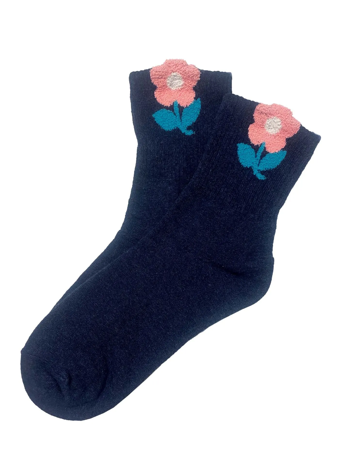 Navy Socks with Pink Ankle Flower