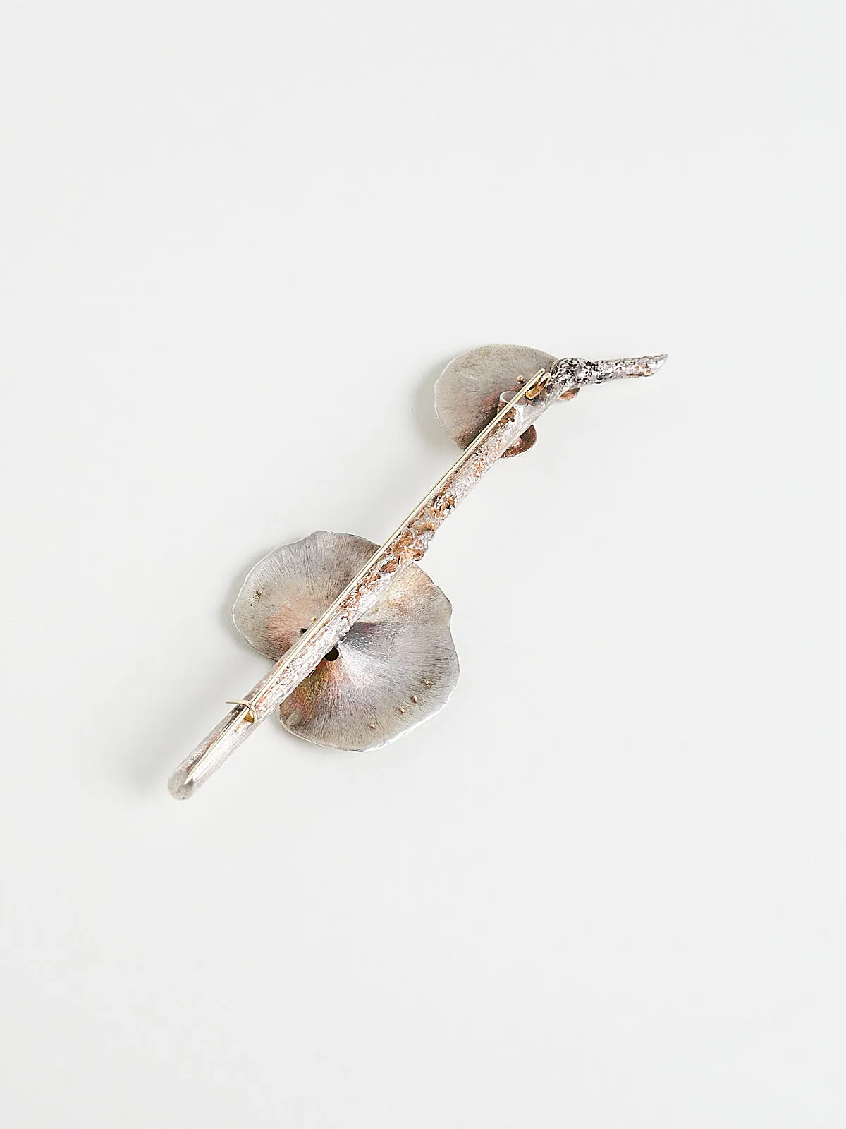 One Of A Kind Mushroom Brooch in Sterling Silver with Black Diamonds and Chrysoberyl