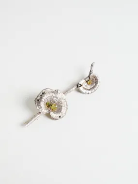 One Of A Kind Mushroom Brooch in Sterling Silver with Black Diamonds and Chrysoberyl