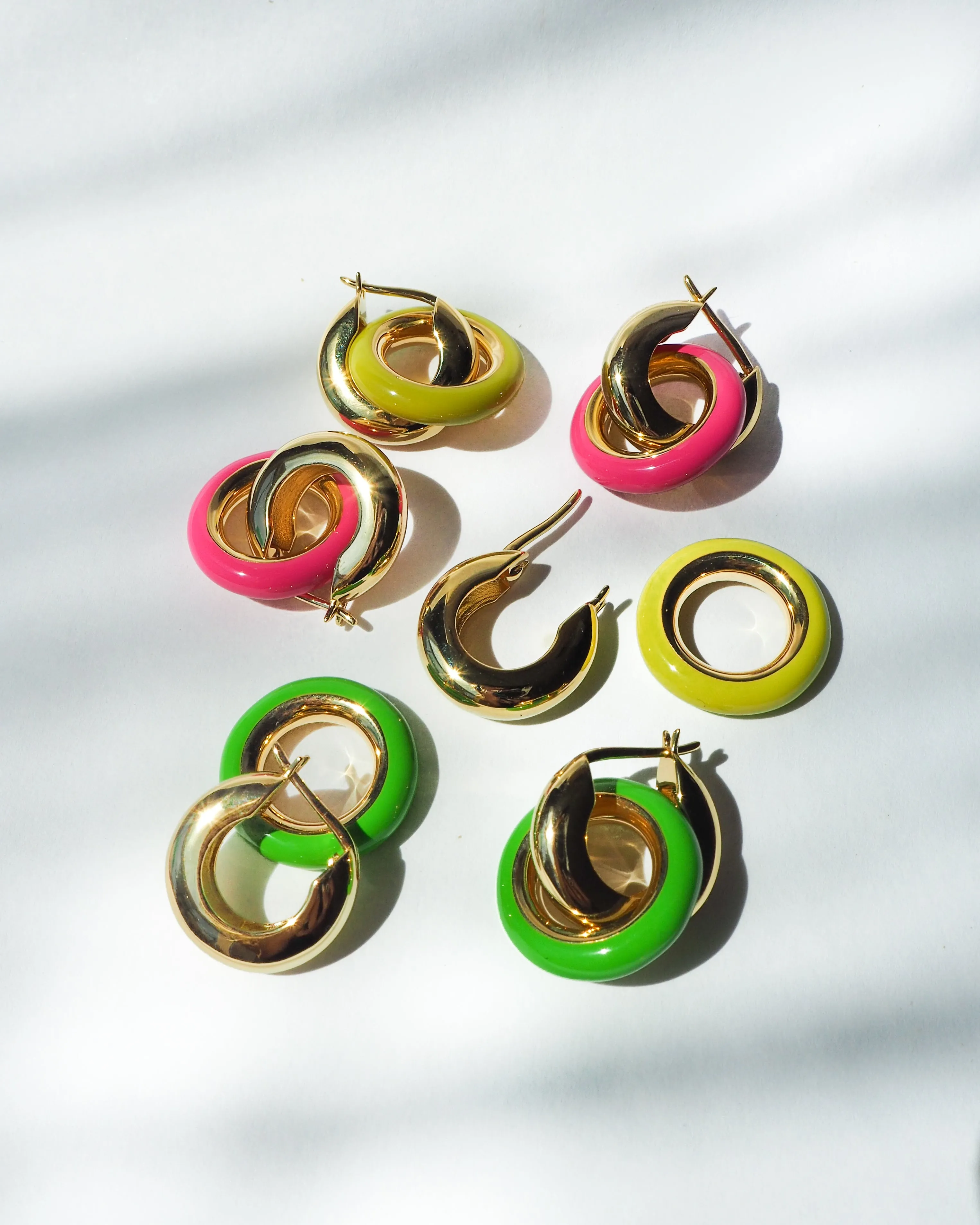 Pave Interlock Hoops- Hot Pink- Gold