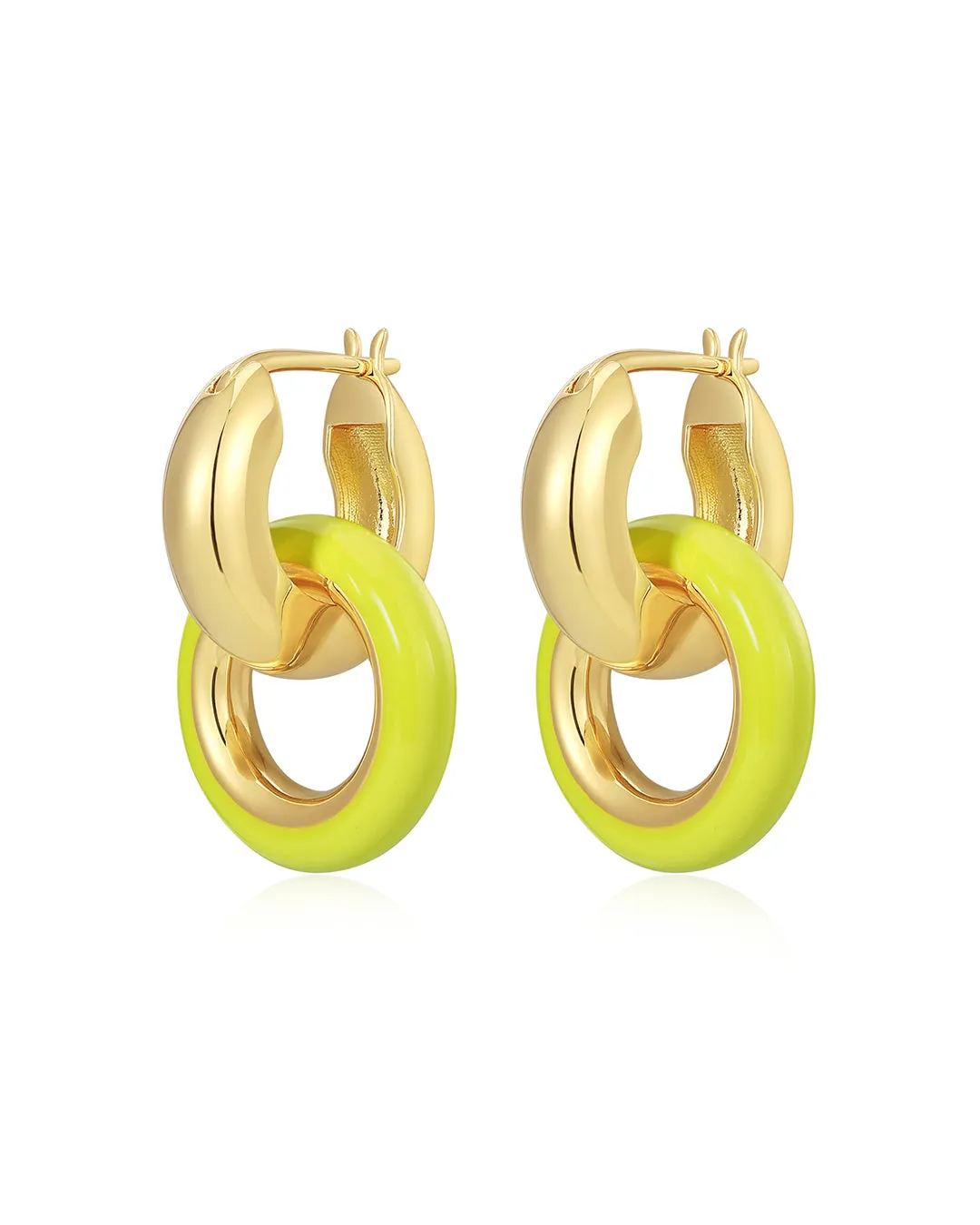 Pave Interlock Hoops- Neon Yellow- Gold