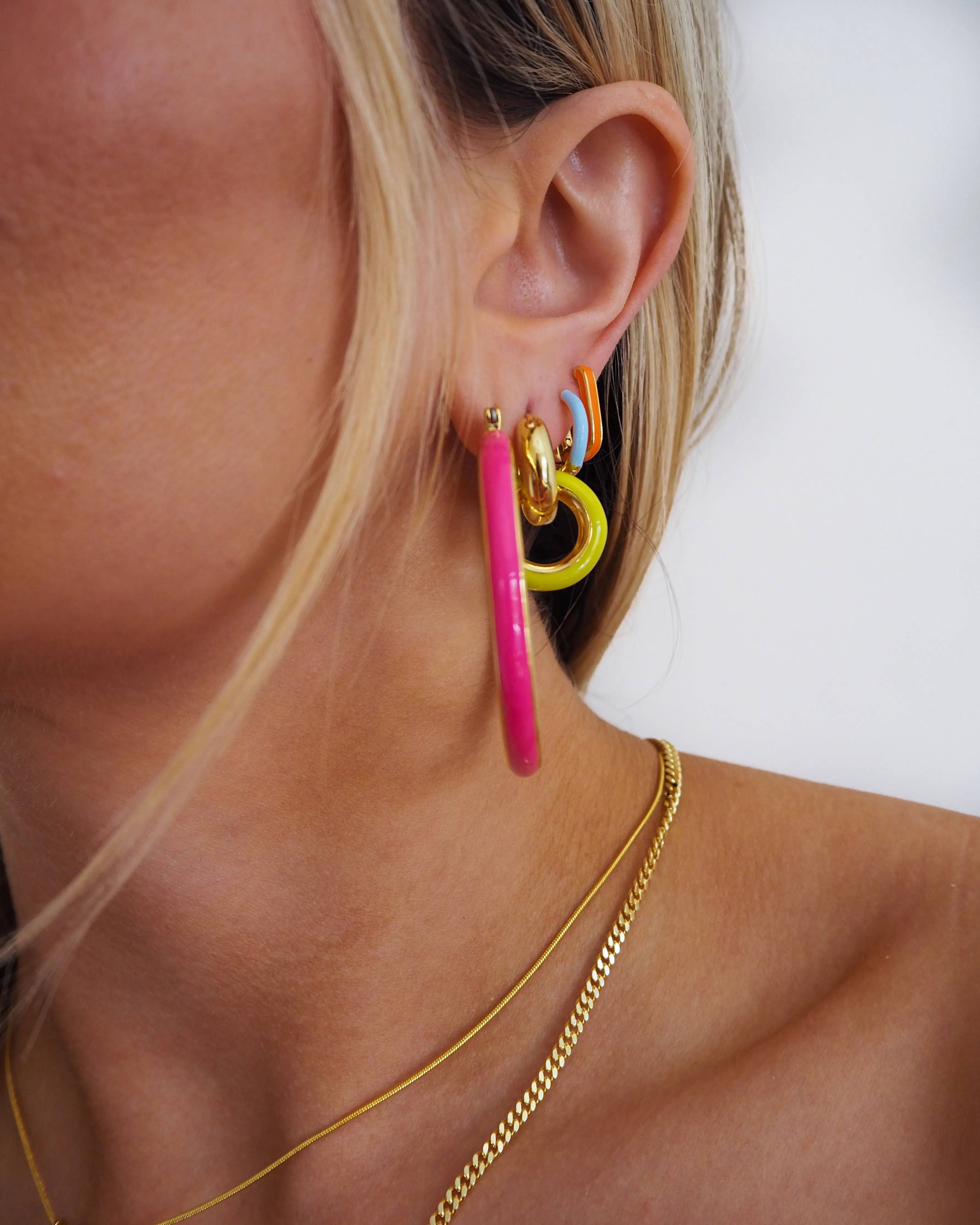 Pave Interlock Hoops- Neon Yellow- Gold