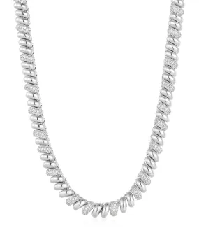 Pave Ridged Marbella Necklace- Silver