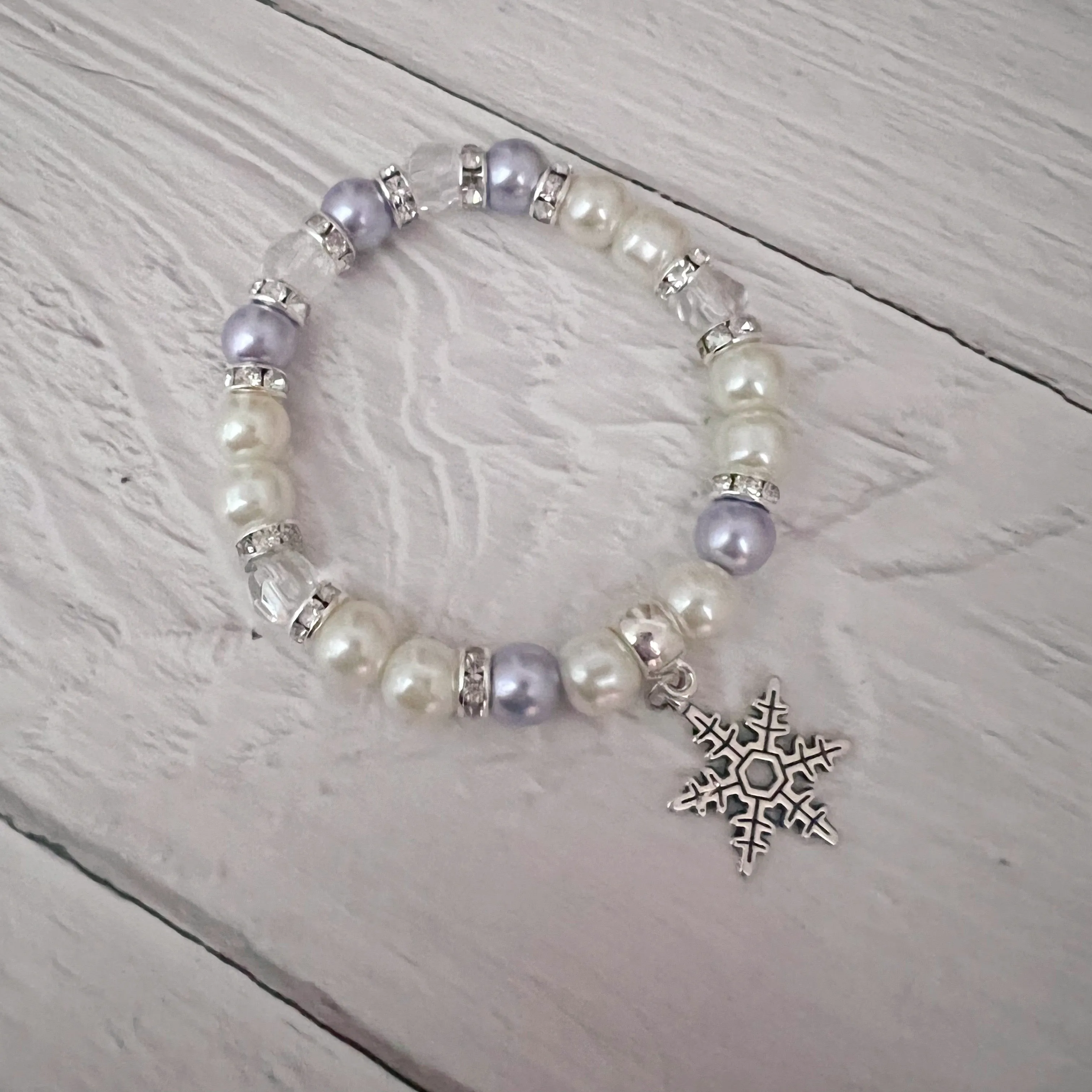 Pearl Snowflake charm holiday Christmas bracelet