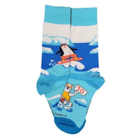 Penguin Surfing with a Cool Polar Bear Socks from the Sock Panda (Adult Small -  Shoe Sizes 2-5)