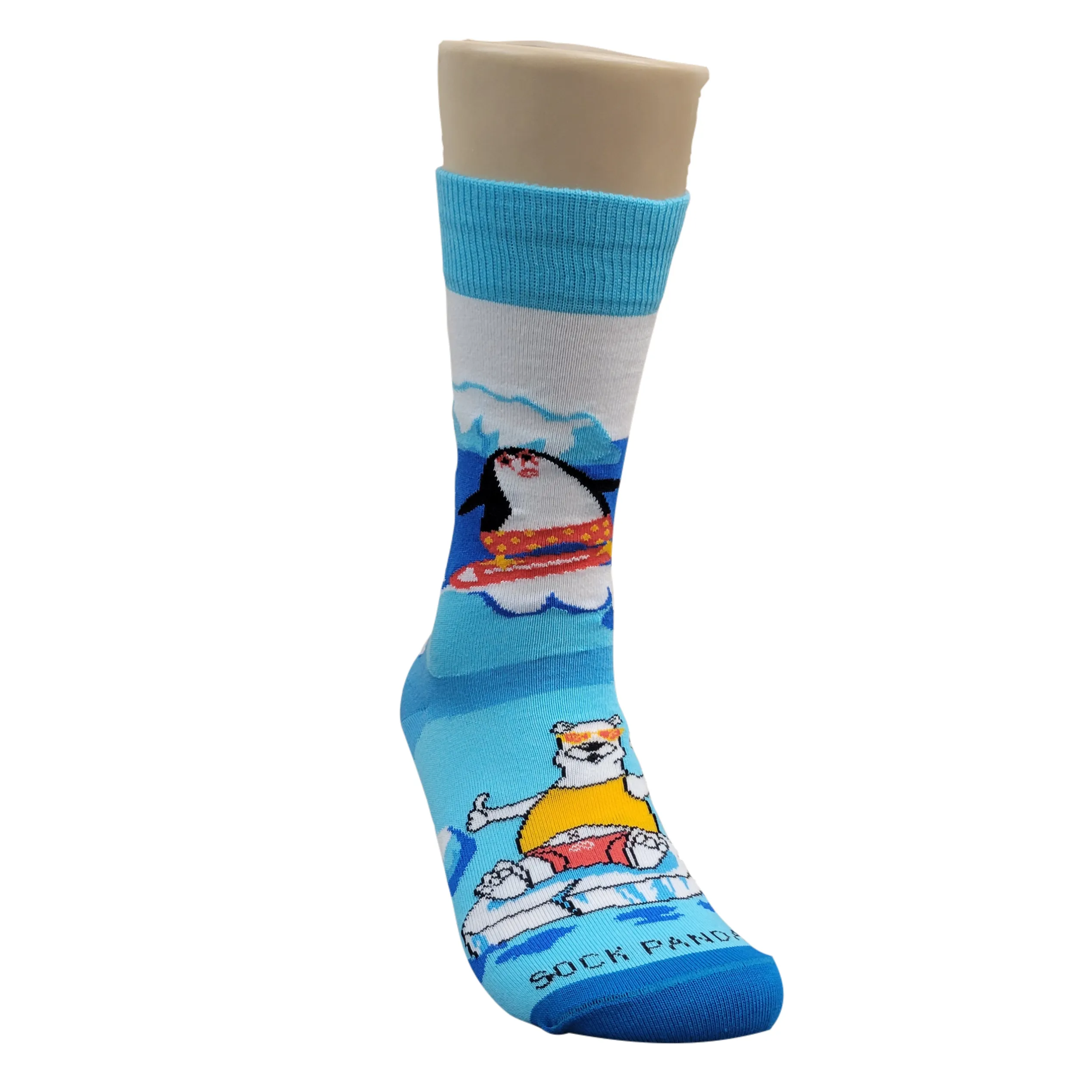 Penguin Surfing with a Cool Polar Bear Socks from the Sock Panda (Adult Small -  Shoe Sizes 2-5)