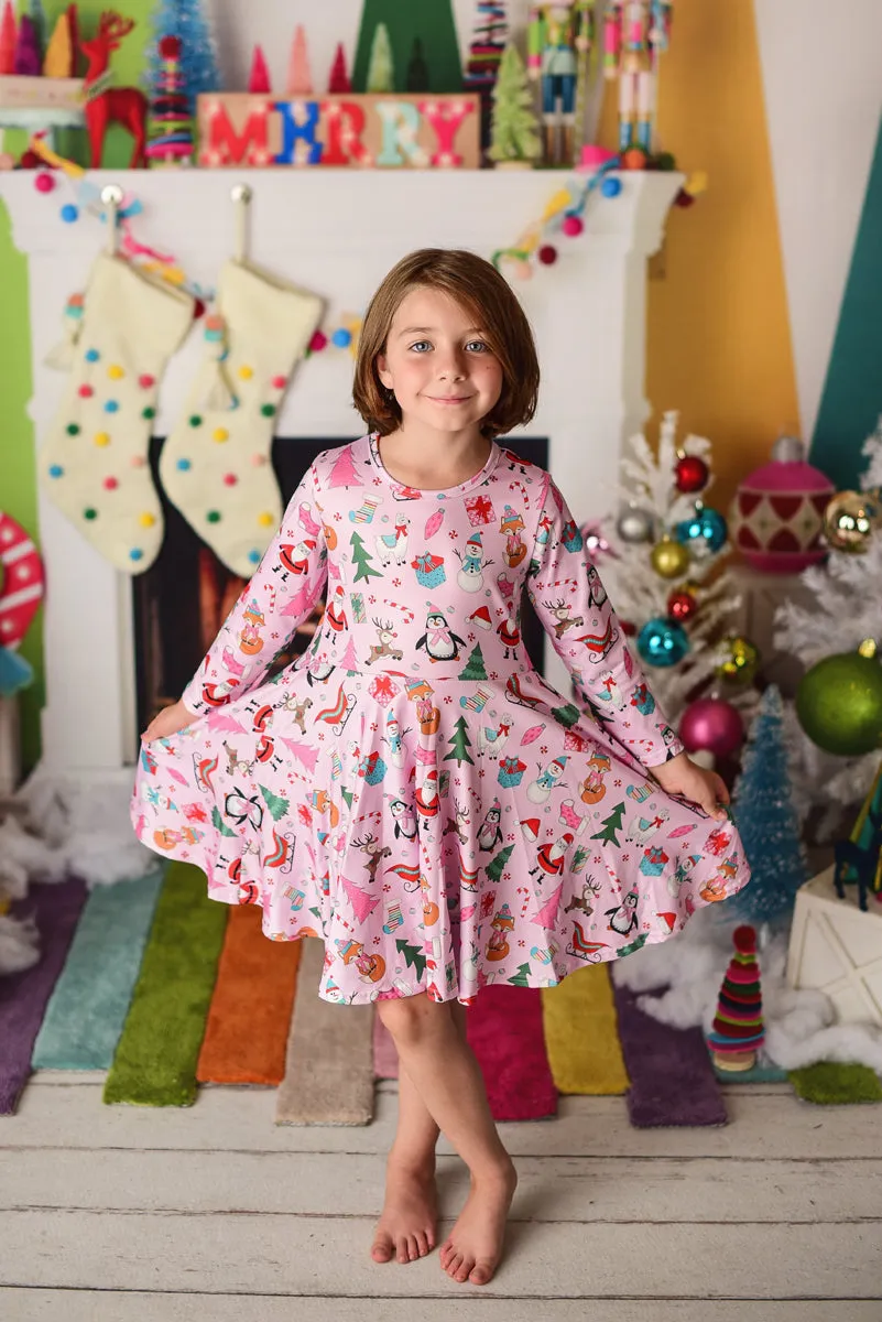 PINK CHRISTMAS TWIRLY DRESS