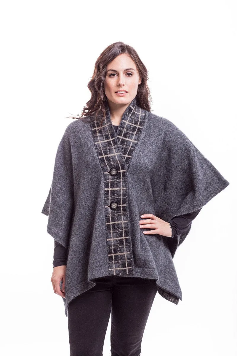 Possum Merino Tartan Cape with buttons