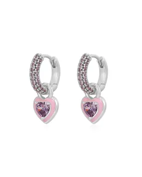 Puffy Heart Huggies- Pink- Silver