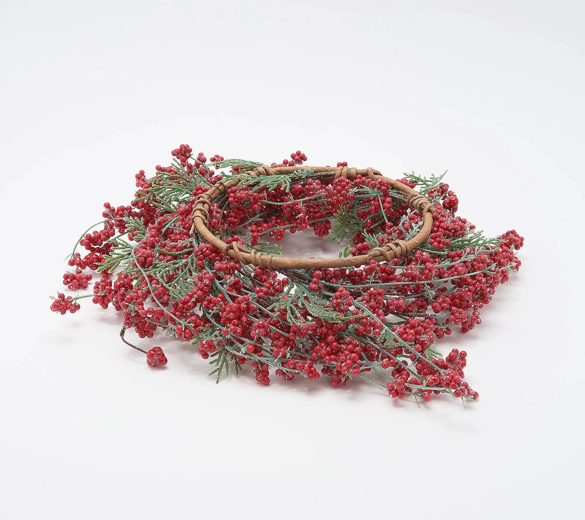 "As Is" Winter Garden Set of 2 18" Frosted Berry & Cedar Rings by Valerie Red,