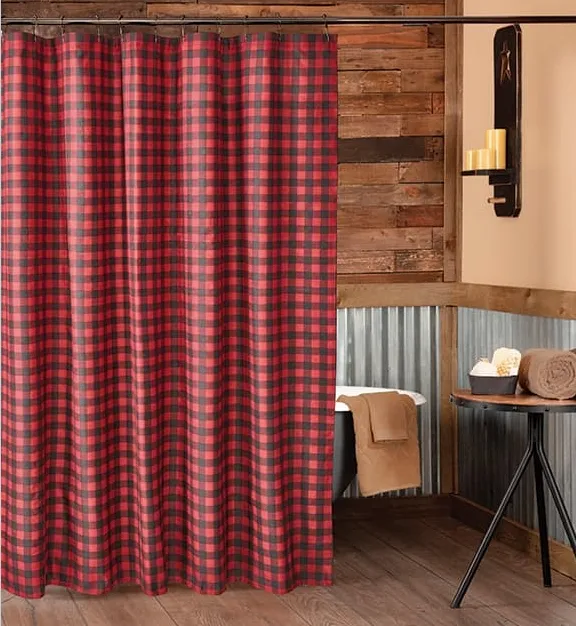 "Black & Red Buffalo Check" Shower Curtain Set