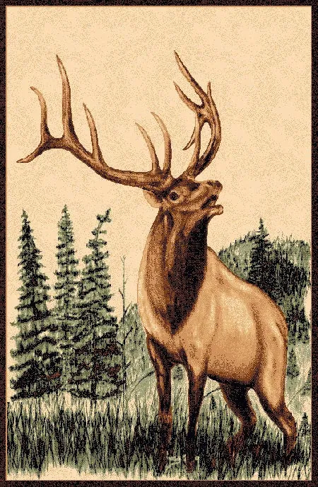 "Elk" Rustic Northwoods Area Rug - 2 x 3