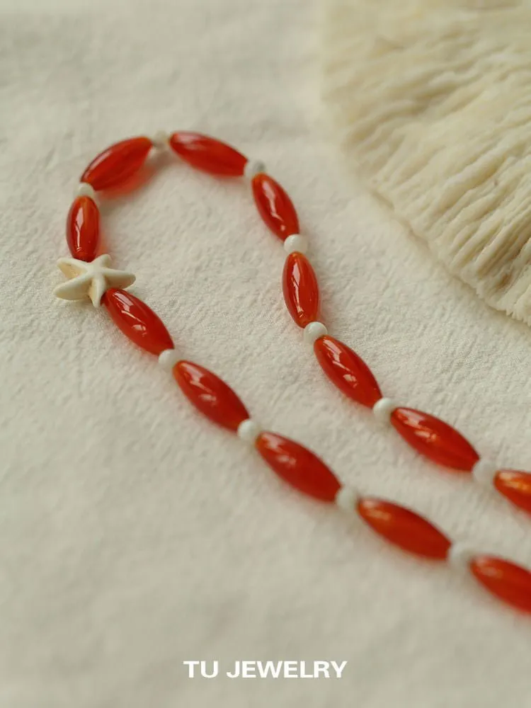 Red Onyx Starfish Beaded Necklace