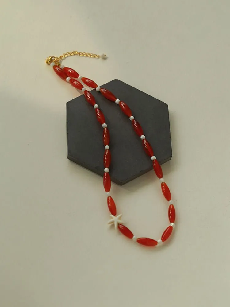 Red Onyx Starfish Beaded Necklace