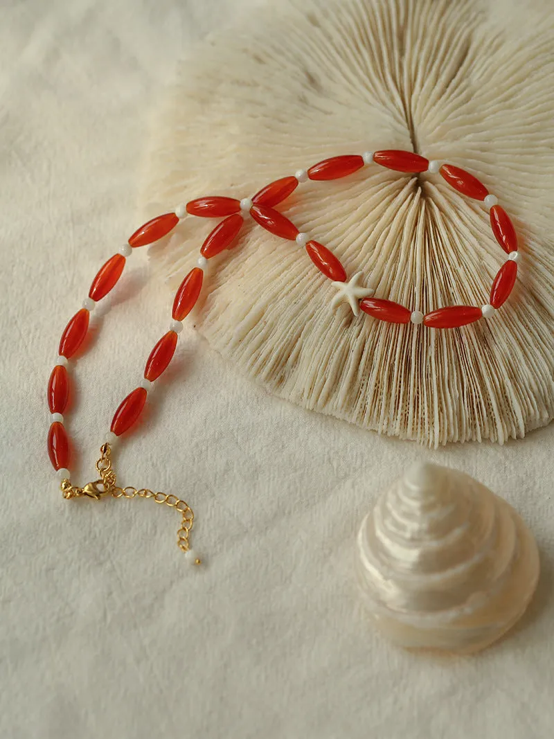 Red Onyx Starfish Beaded Necklace