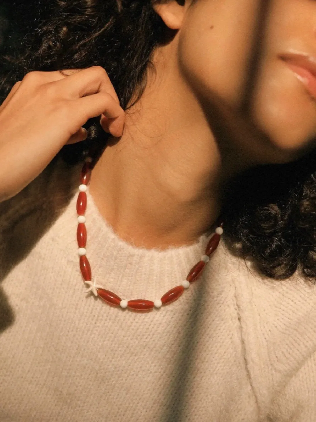 Red Onyx Starfish Beaded Necklace