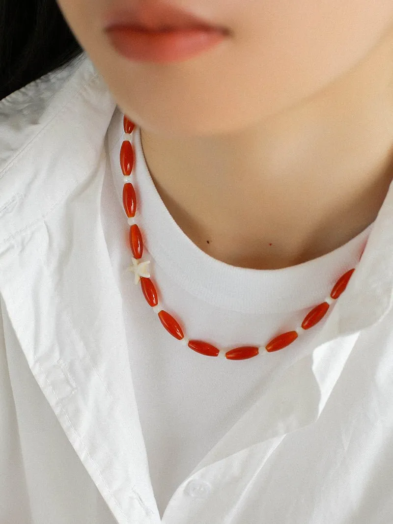 Red Onyx Starfish Beaded Necklace