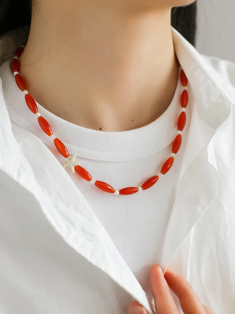 Red Onyx Starfish Beaded Necklace