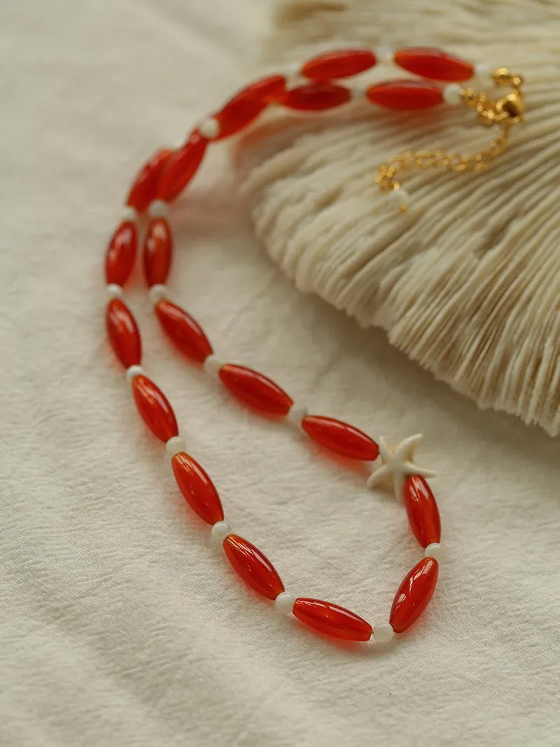 Red Onyx Starfish Beaded Necklace