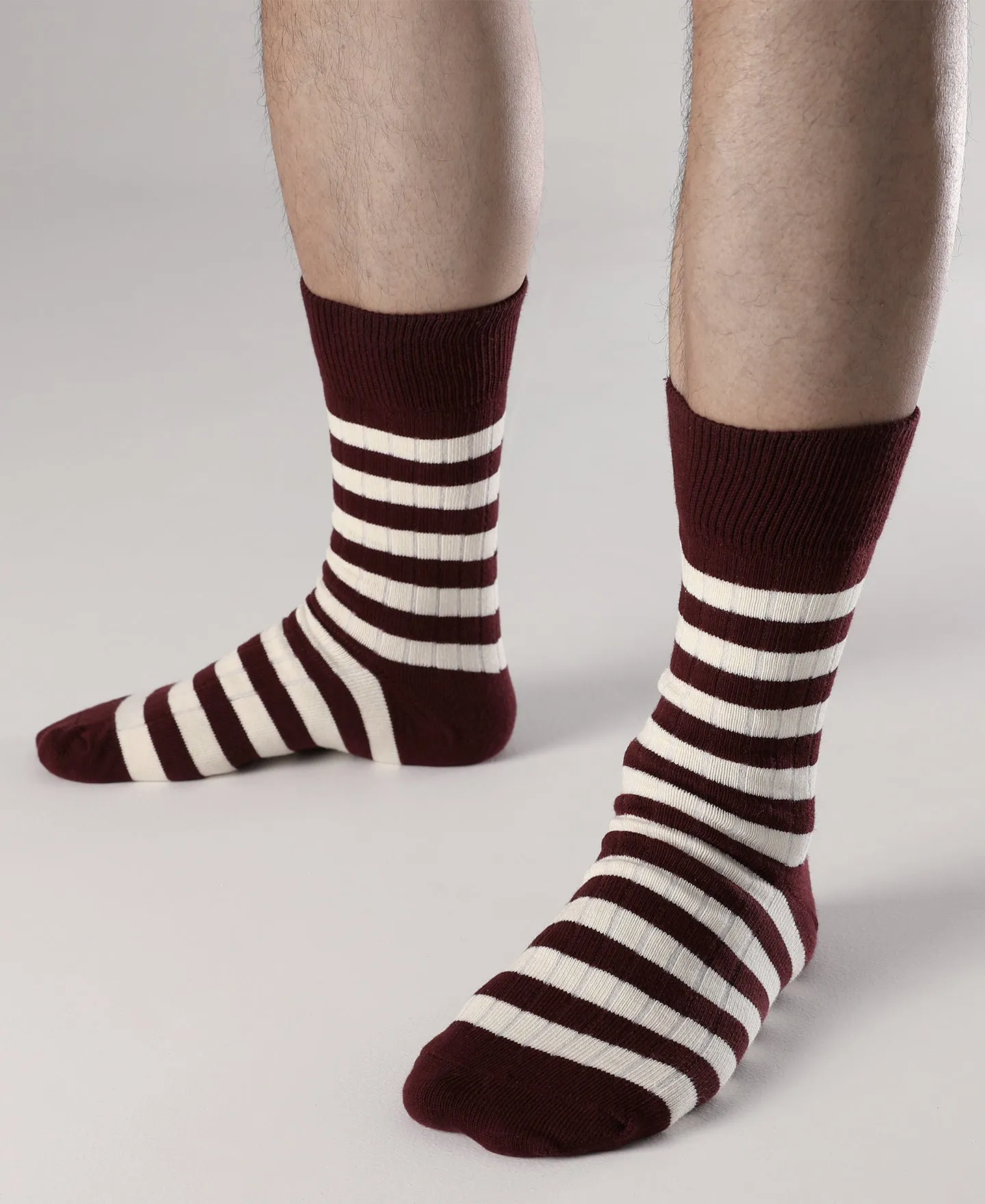 Retro Striped Cotton Socks - Red/White