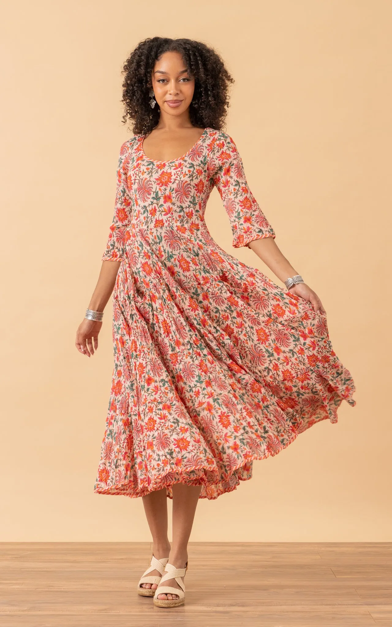 Santa Fe Dress, Long, 3/4 Sleeve, Cassia Vanilla