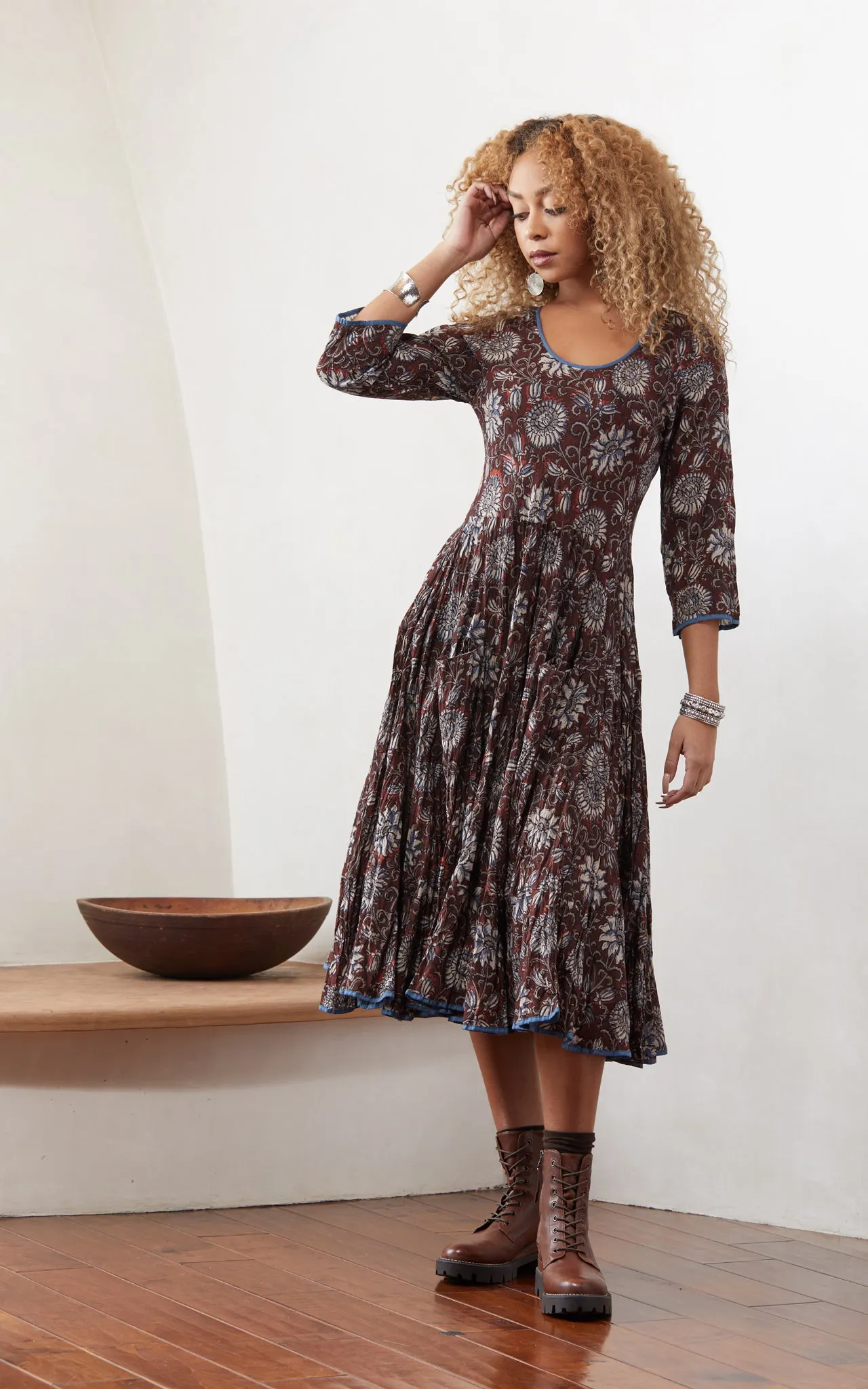 Santa Fe Dress, Long, 3/4 Sleeve, Gemila Chocolate