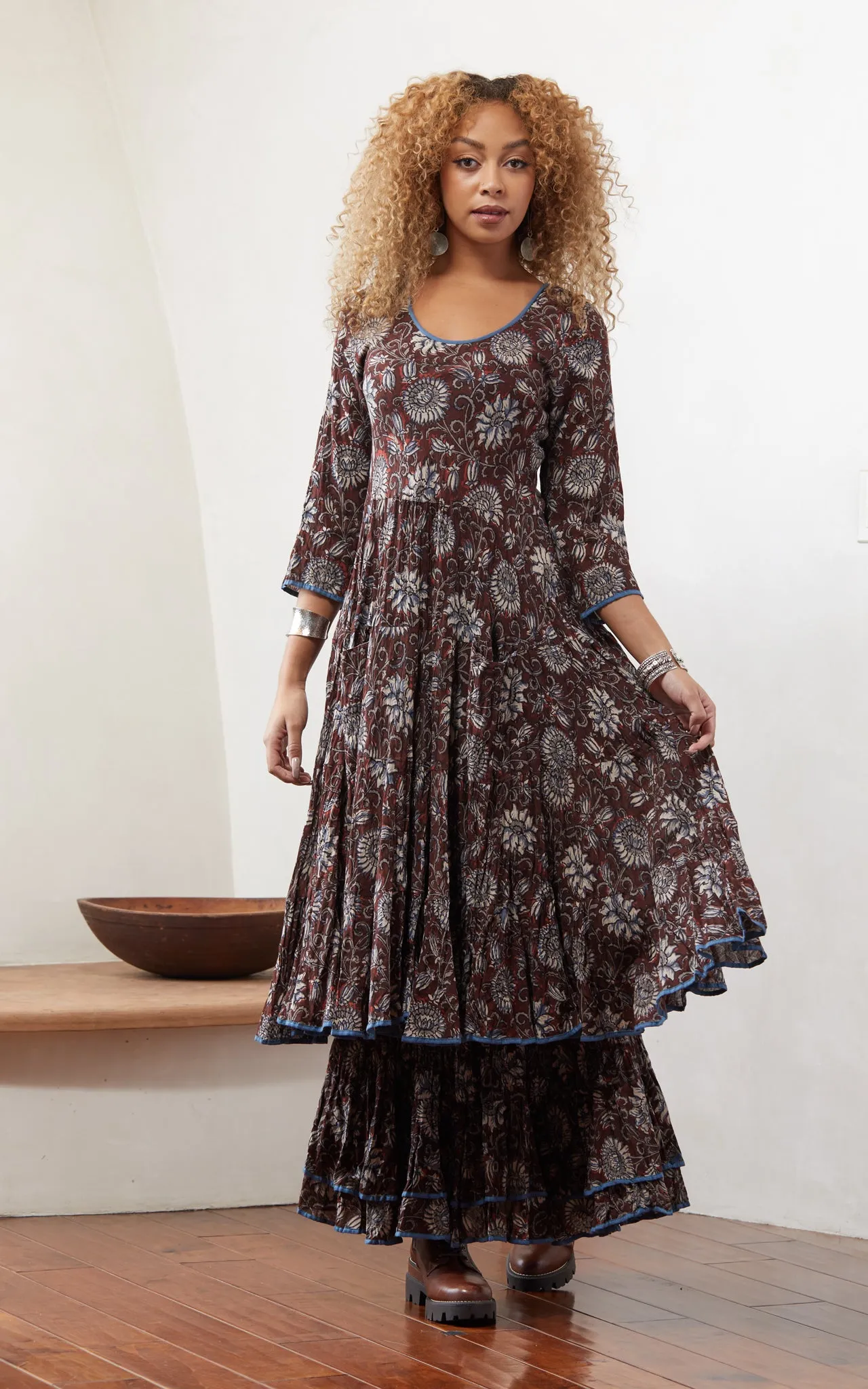 Santa Fe Dress, Long, 3/4 Sleeve, Gemila Chocolate