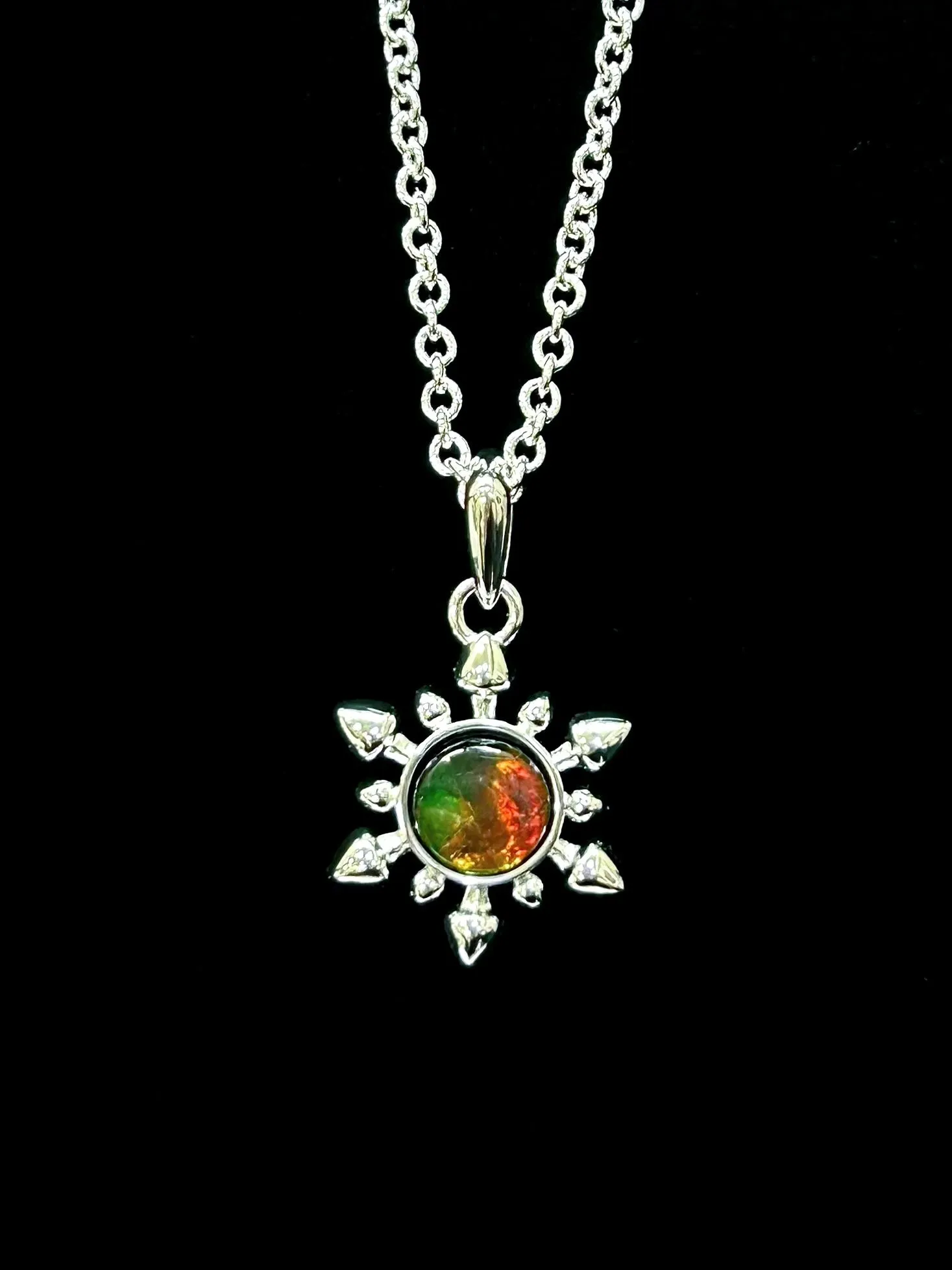 Snowflake Pendant - Ammolite Silver Plated Pendant