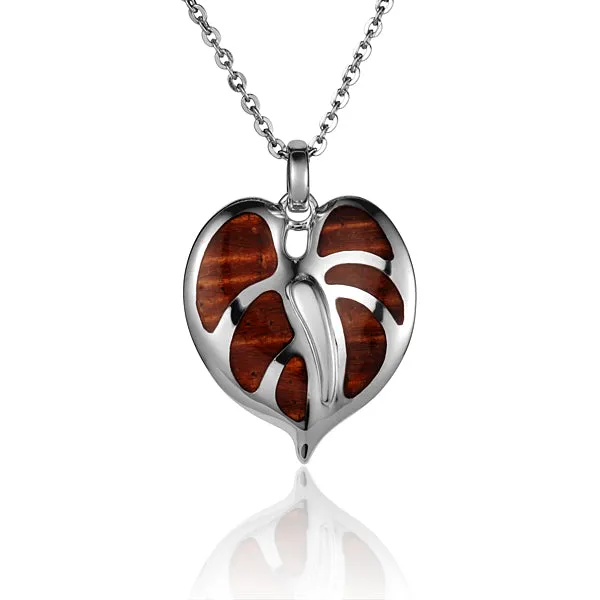 Sterling Silver Anthurium with Koa Wood Inlay Pendant (Chain Sold Separately)