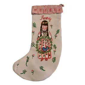 Stocking - Girl with Wreath and Bluebird