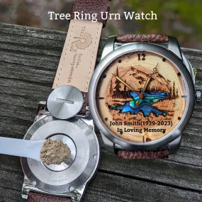 Tree Ring Urn Watch w/ Mother of Pearl Inlay