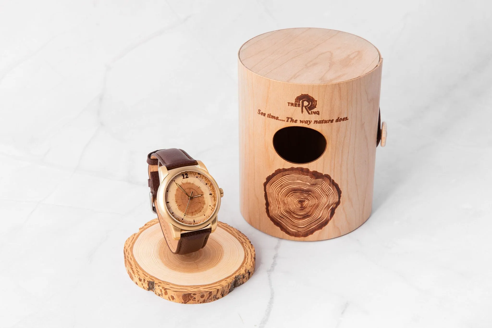 Tree Ring Urn Watch w/ Mother of Pearl Inlay