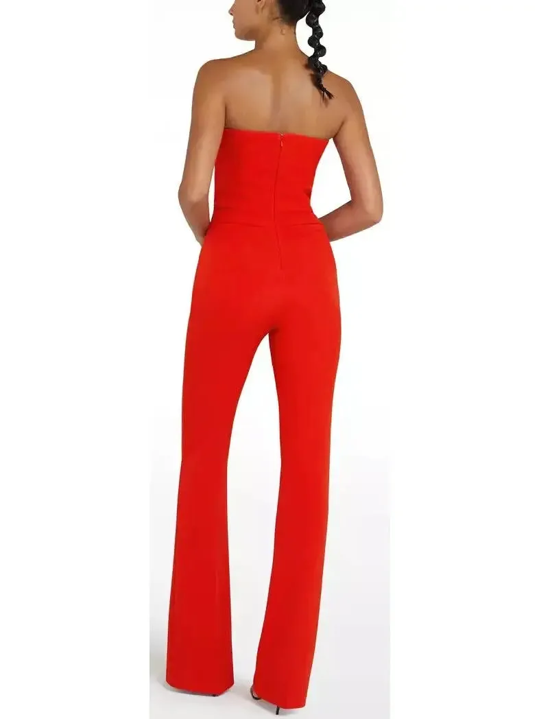 Women’s Cherry Red Cropped Cape and Myrine Jumpsuit Set