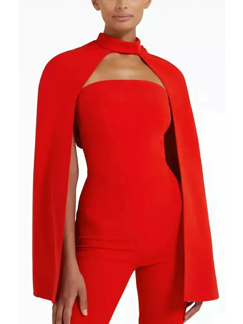 Women’s Cherry Red Cropped Cape and Myrine Jumpsuit Set