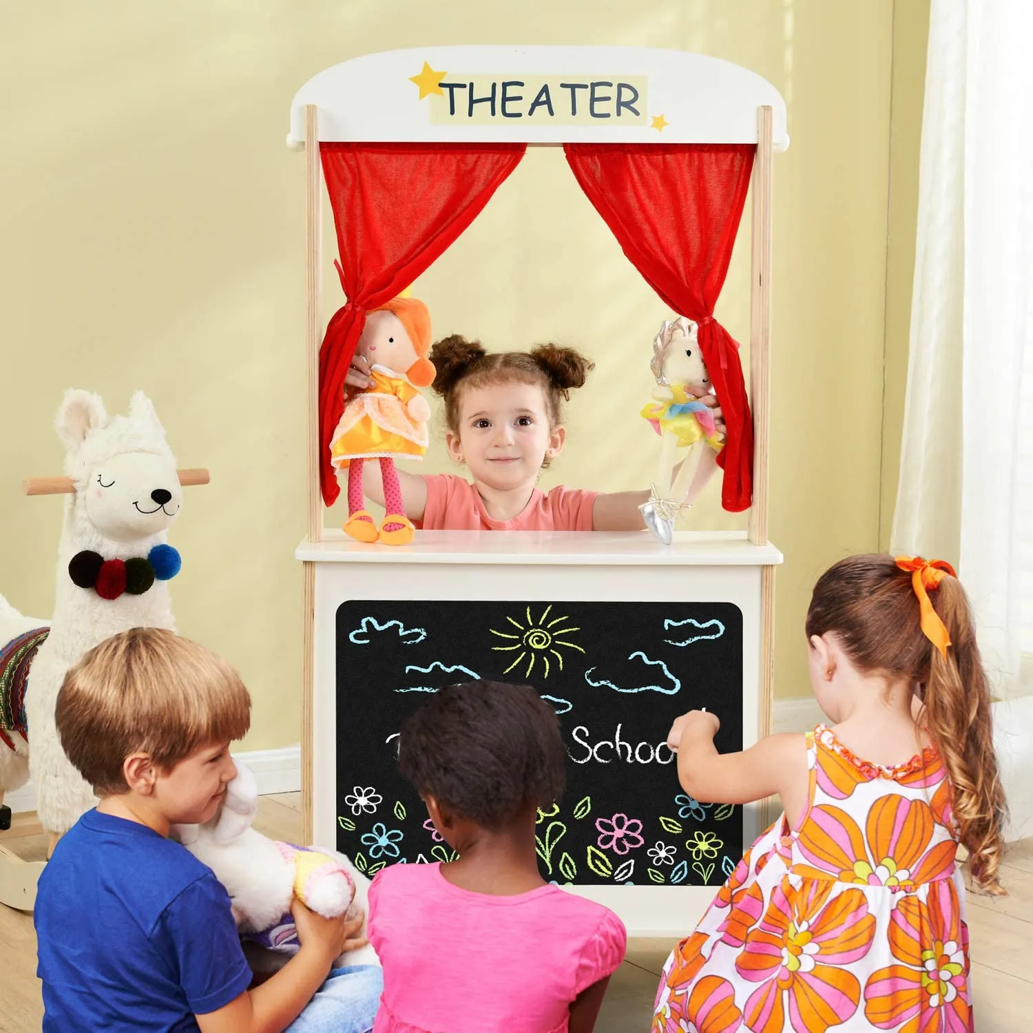 Wood Puppet Theater, Flannel Curtain Puppet Stage