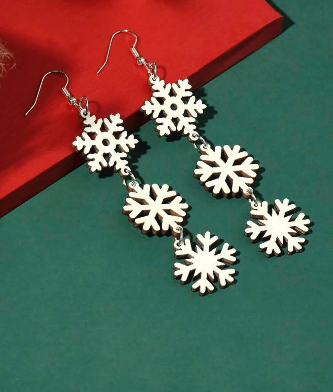 Wooden Snowflake Drop Earrings