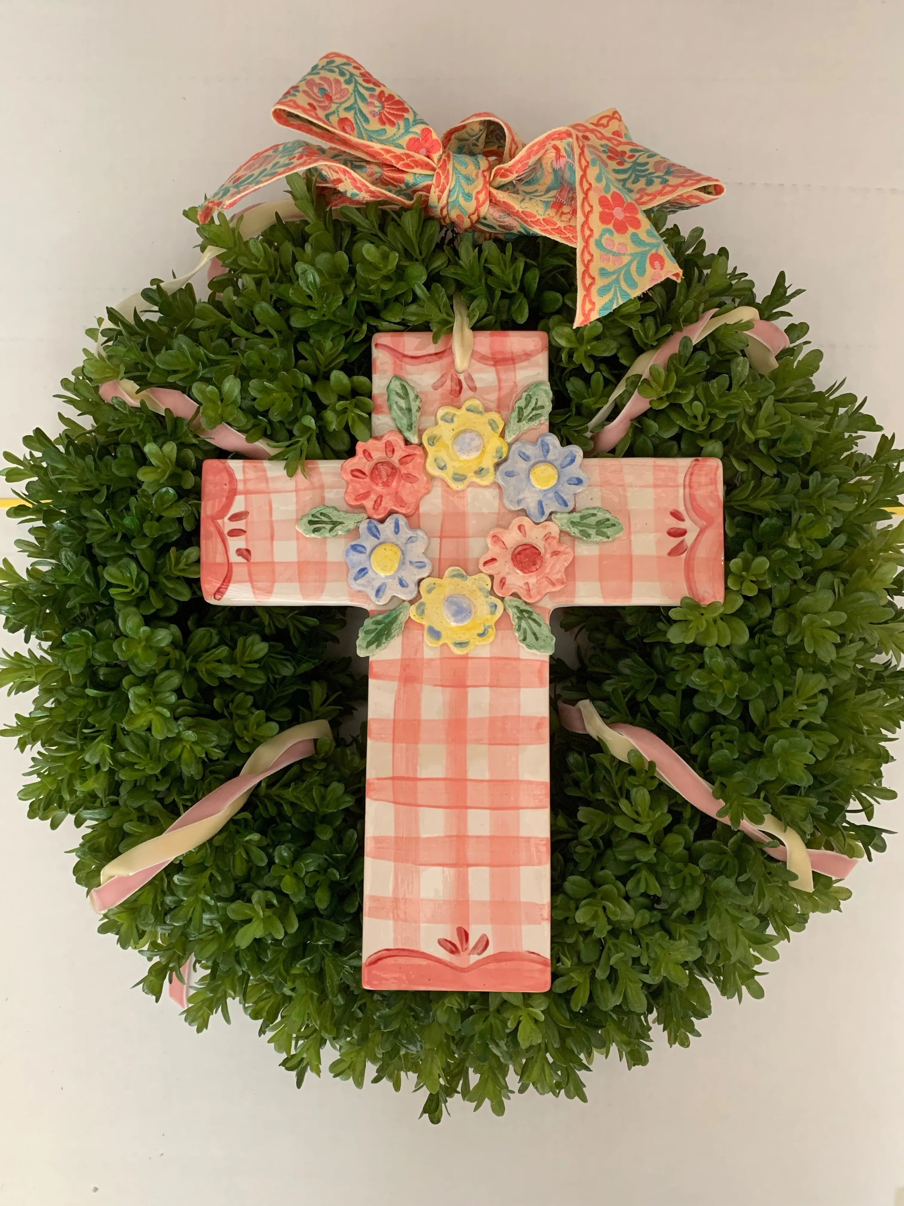 Wreath with gingham cross